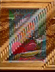 Pablo Picasso Spanish 1881-1973 Oil on Canvas in the style of.Dali,Magritte,Chagall & Picasso Era: Title: Femme au Chapeau Violet Technique: Oil on canvas Measures: 23 x 16 inches Year: 1947 Condition: GoodProvenance:Private collection. Acquired in 1950 by Maurice Lenoir, a Parisian art enthusiast