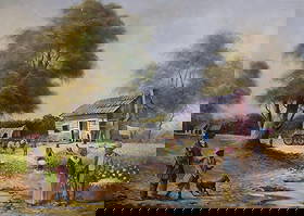 Aiken Walker American 1839-1921 Oil on canvas painting in the style of . Modigliani , Klee , Vincent: Item DetailsDescription Title: Babies Unknown Technique: Oil on canvas Measures: 17 x 25 inches Year: Circa 1972 Condition: Good — well-preserved surface with minimal craquelure; colors remain vibra