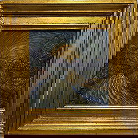 Vincent Van Gogh Dutch 1853-1890 Oil on Canvas painting in the style of . Gaugin Monet, Degas Period: Title: Landschap Technique: Oil on canvas Measures: 13 x 13 inches Year: Circa 1891 Condition: Good — surface well preserved with light craquelure consistent with age; paint texture and impasto rema