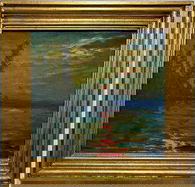 Claude Monet French 1840 - 1926 Oil on Canvas in the style of. Renoir Impressionist Era.: Title: Sunset Reflections Technique: Oil on Canvas Measures: 17 x 17 in Year: Circa 1894 Condition: Good . Provenance: Private collection. Acquired in 1903 by French collector Étienne Vautrin of Lill