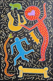 Keith Haring American 1958 - 1990 Acrylic/Canvas In The Style of. Warhol & Haring Pop Art Period.