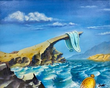 Salvador Dali Spanish 1904 - 1989 Oil on Canvas Painting in the style of. Magritte,Picasso Era.