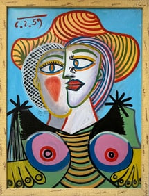 Pablo Picasso (1881–1973) Spanish Oil/Canvas Painting in the Style of Picasso Late Period.