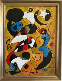 Joan Miro (1893–1983) Spanish Oil/Canvas Painting in the Style of Miró Mid-20th Century Abstract