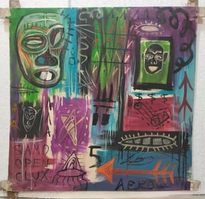 Jean-Michel Basquiat (1960–1988) American Acrylic/Canvas Painting in the Style of Basquiat Art