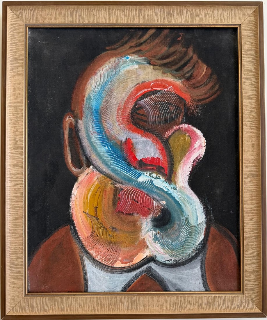 Francis Bacon (1909–1992), British Oil on Canvas Painting in the Style of Bacon Late 1960s: Title:Self Portrait. Technique:Oil on canvas. Measures:20 x 16 inches (50.8 x 40.6 cm). Year:1969. Condition:Good overall condition. The canvas remains stable. The paint surface shows minor surface we
