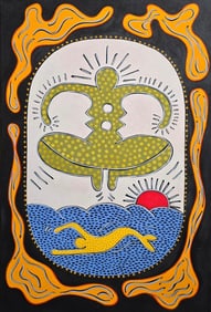 Keith Haring(1958–1990)American Acrylic/Canvas Painting in the Style of Haring Symbolic