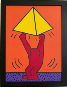 Keith Haring(1958–1990)American Acrylic/Canvas Painting in the Style of Haring Symbolic