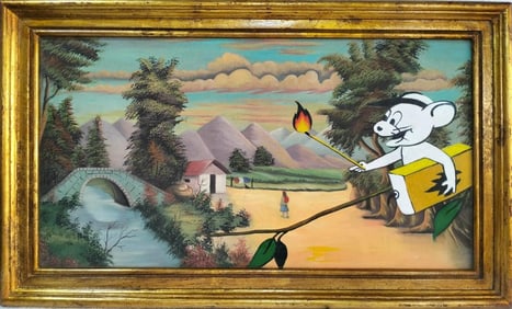 Banksy(b. 1974)British Oil/Canvas Painting in the Style of Banksy Contemporary Satirical Composition