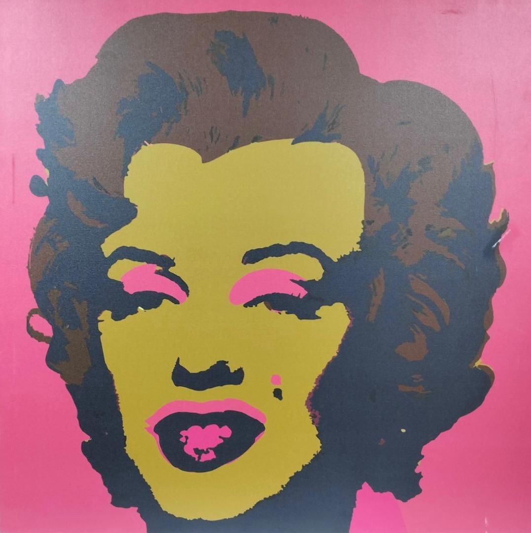 Andy Warhol(1928–1987)American Silkscreen/Canvas Painting in the Style of Warhol Mid20th Century: Title:Marilyn. Technique:Synthetic polymer and silkscreen on canvas. Measures:36 × 36 inches (91.4 × 91.4 cm). Year:1964. Condition:Good overall condition. The surface appears stable with strong col