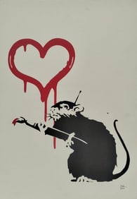 Banksy Limited Edition Print (#141/600), “Love Rat" In the Style of. Street Art Period Banksy