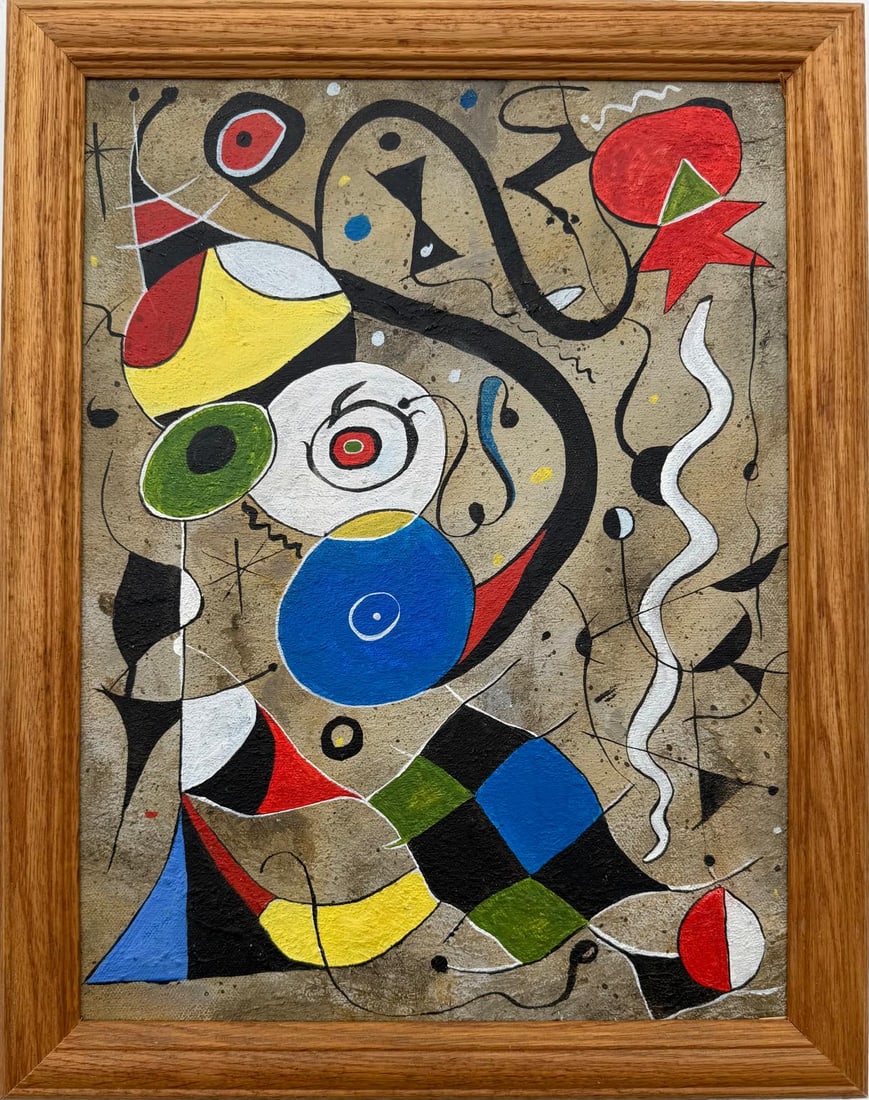Joan Miro Spanish 1893 - 1983 Oil on Canvas in the style of. Dali, Magritte, & Miro Surrealism Era. (1 of 7)