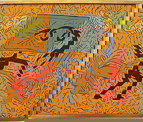 Keith Haring American 1958 - 1990 Acrylic/Masonite In The Style of. Warhol & Haring Pop Art Period.: Title: Untitled (Electronic Head with Radiant Figures) Technique: Acrylic on Canvas Measures: 20 × 24 inches 51 × 61 cm Year: Circa 1986 Condition:Good — the painted surface is stable with clean g