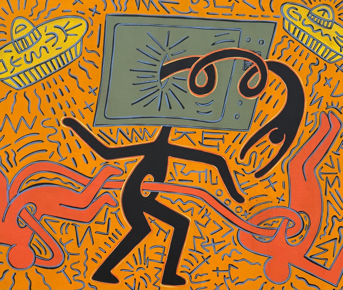 Keith Haring American 1958 - 1990 Acrylic/Masonite In The Style of. Warhol & Haring Pop Art Period. - 4