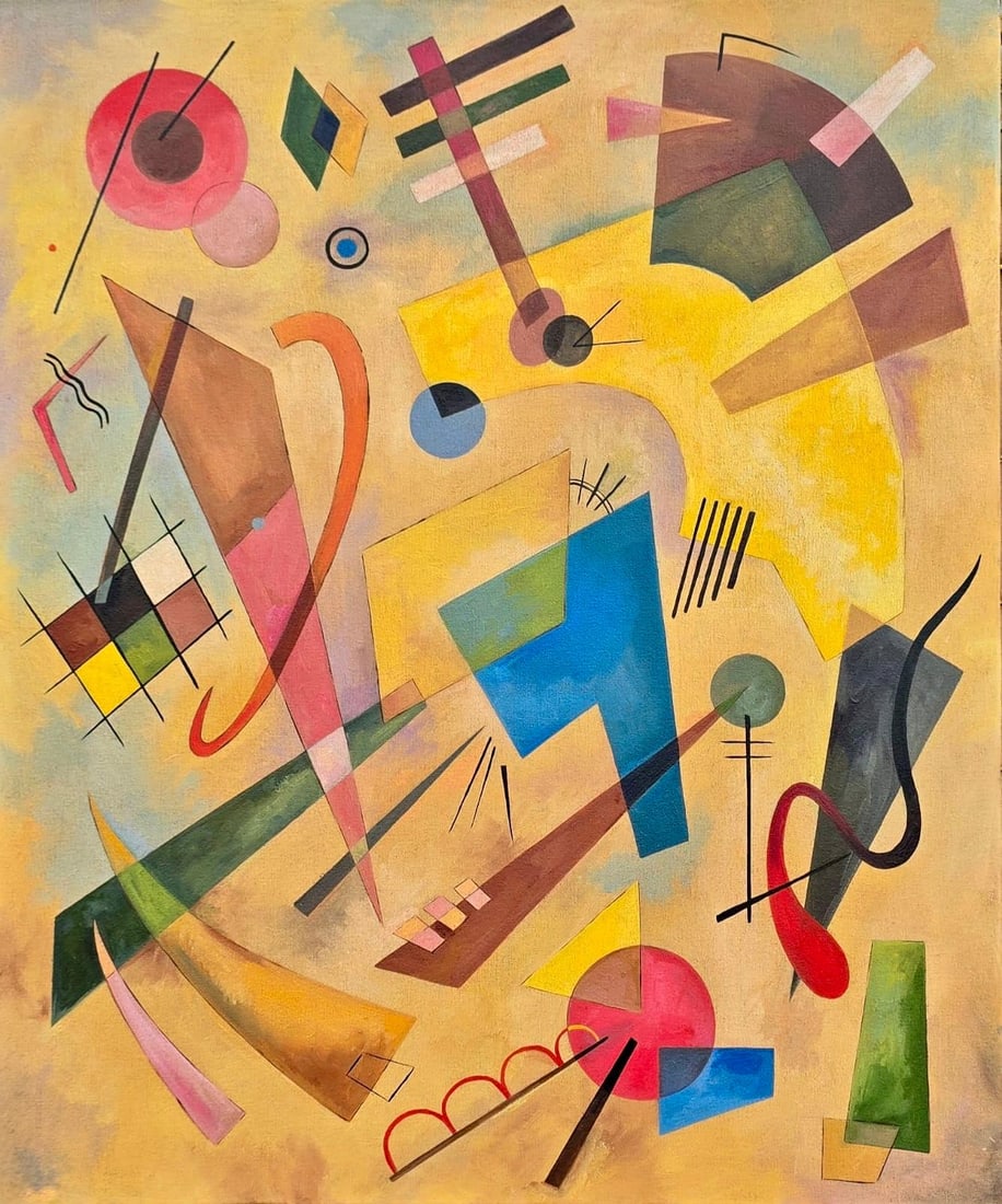 Wassily Kandinsky 1866 - 1944 Oil on Canvas Painting in the style of. Mondrian, Picasso Era: Title: Composition with Floating FormsTechnique: Oil on Canvas Measures: 24 × 20 inches (61 × 50.8 cm) Year: Undated Condition: This artwork is in good condition and shows minor age-consistent