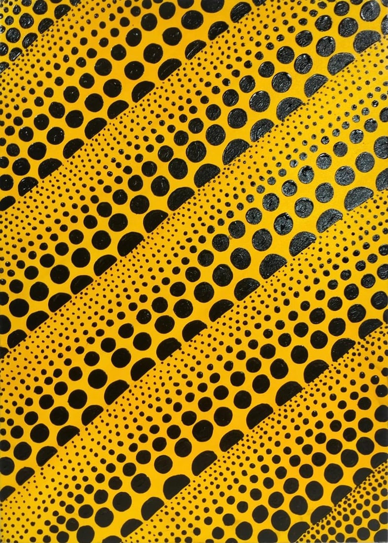 Yayoi kusama (B.1929) Dots Acrylic on canvas Japanese In the Style of. Pop Art Era: Title: Dots Technique: Acrylic on Canvas Measures: 27 × 19 inches (68.6 × 48.3 cm) Year: 2001 Condition: Good — the surface appears stable, with no visible structural issues observed. Minor