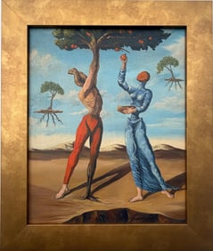 Salvador Dali Spanish 1904 - 1989 Oil on Canvas Painting in the style of. Picasso & Dali Surrealism