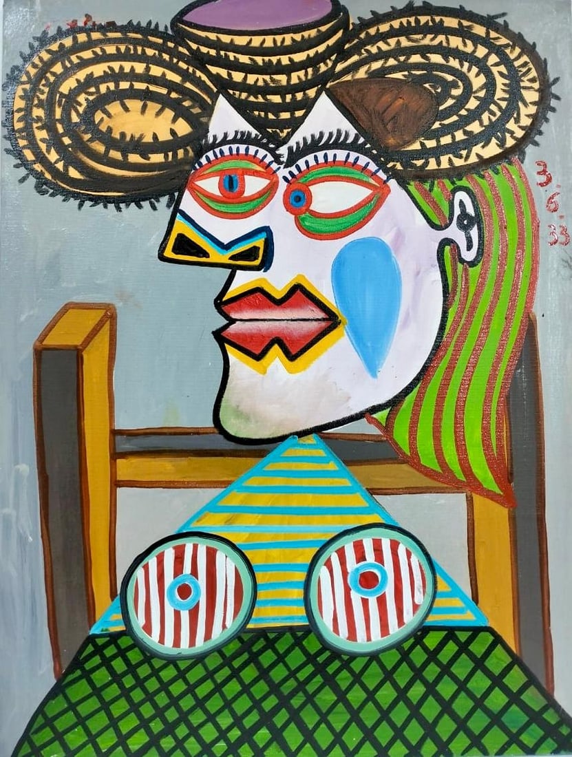 Pablo Picasso Spanish 1881-1973 Oil on Canvas Painting in the Style of Picasso. Magritte & Chagall (1 of 9)