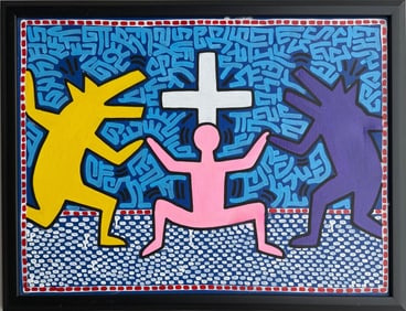 Keith Haring American 1958 - 1990 Acrylic/Canvas In The Style of. Warhol & Haring Pop Art Period.