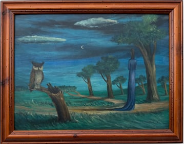 Gertrude Abercrombie American 1907-1977 Oil on Masonite Painting In the Style of. Surrealism Era