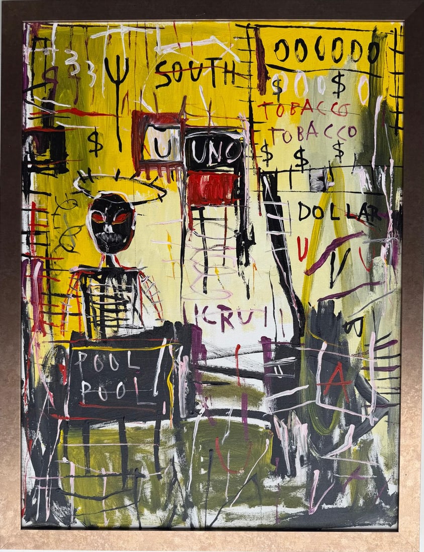 Jean Michel Basquiat 1960-1988 Mixed Media/Canvas In The Style of. Haring,Warhol,Basquiat Era. (1 of 7)