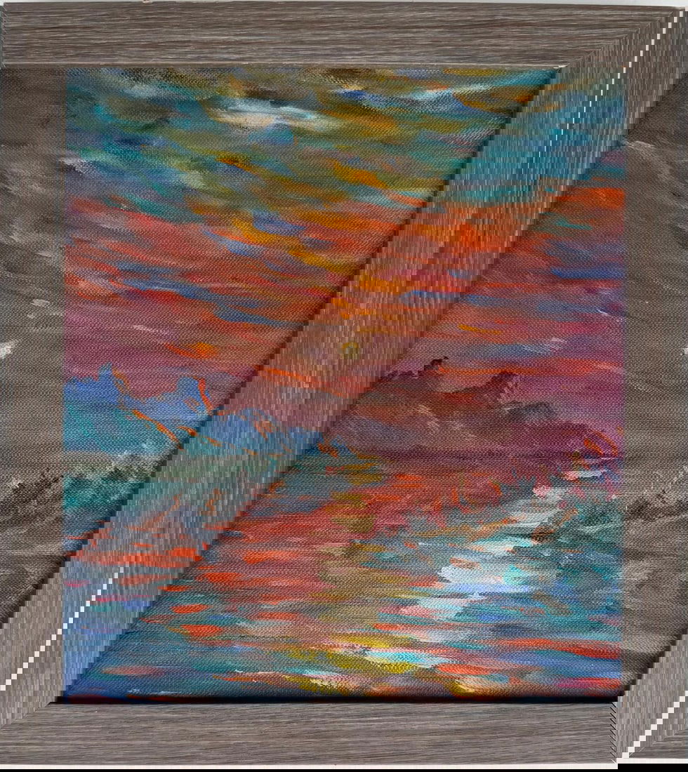 Claude Monet French 1840 - 1926 Oil on Canvas in the style of . Renoir & Manet Impressionist Era.: Title: Twilight in Violet and FlameTechnique: Oil on CanvasMeasures: 10 × 9 inches (approximately 25.4 × 22.9 cm)Year: Circa 1894Condition:Good — the canvas appears stable, with minor surface wear