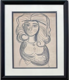 Pablo Picasso Spanish 1881-1973 Crayon on Paper Painting in the Style of Picasso. Magritte & Chagall