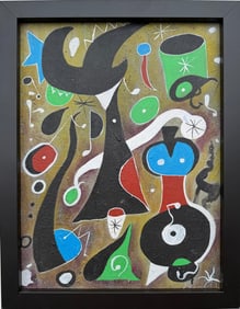 Joan Miro Spanish 1893 - 1983 Oil on Canvas in the style of. Dali, Magritte, & Miro Surrealism Era.