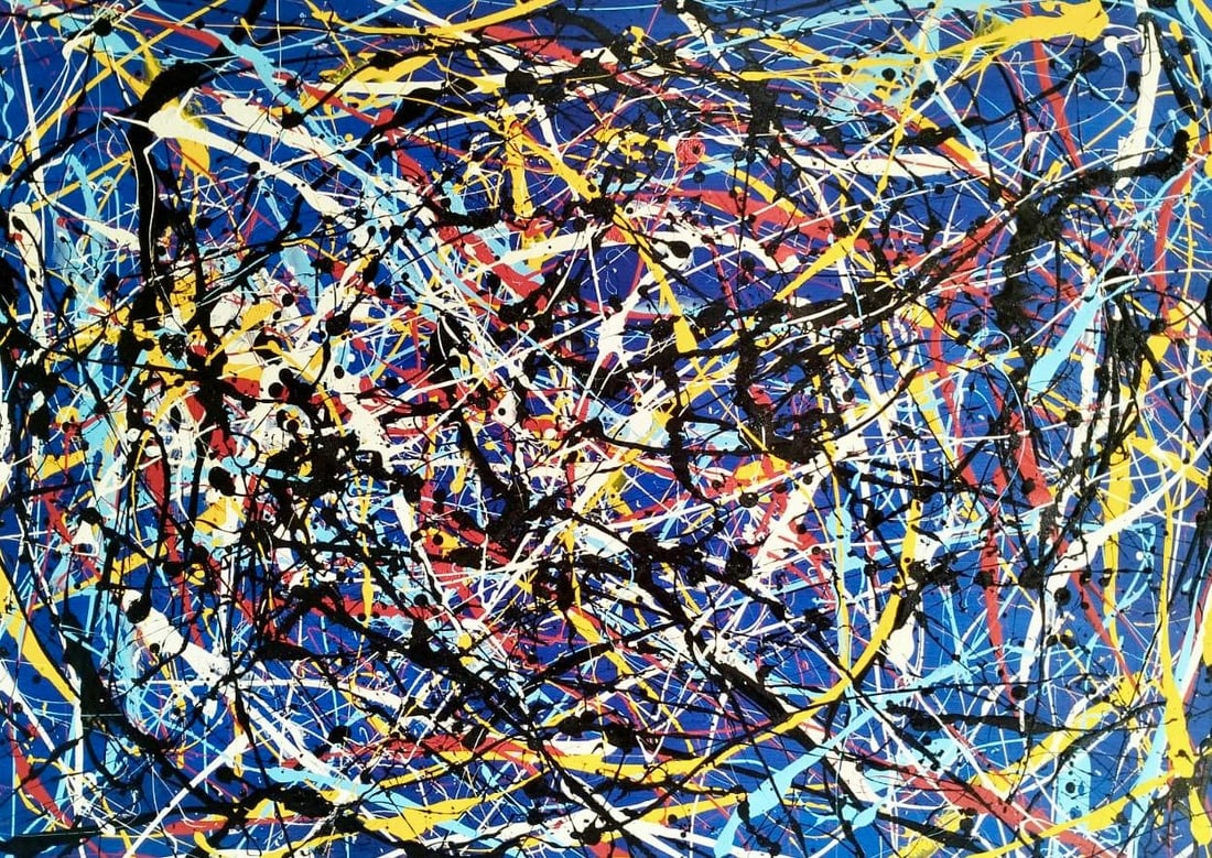 Jackson Pollock American Oil on Canvas Painting In The Style of. Rothko, Kline, & Pollock Era: Title: Rhythms in Motion Technique: Oil on canvas Measures: 35 × 47 inches (approximately 88.9 × 119.4 cm) Year: Circa mid–late 20th century Condition:Good. The canvas appears stable and well pres