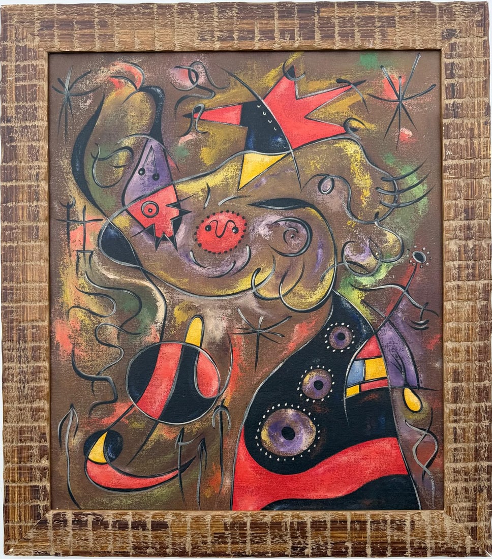 Joan Miro Spanish 1893 - 1983 Oil on Canvas in the style of. Dali, Magritte, & Miro Surrealism Era. (1 of 7)