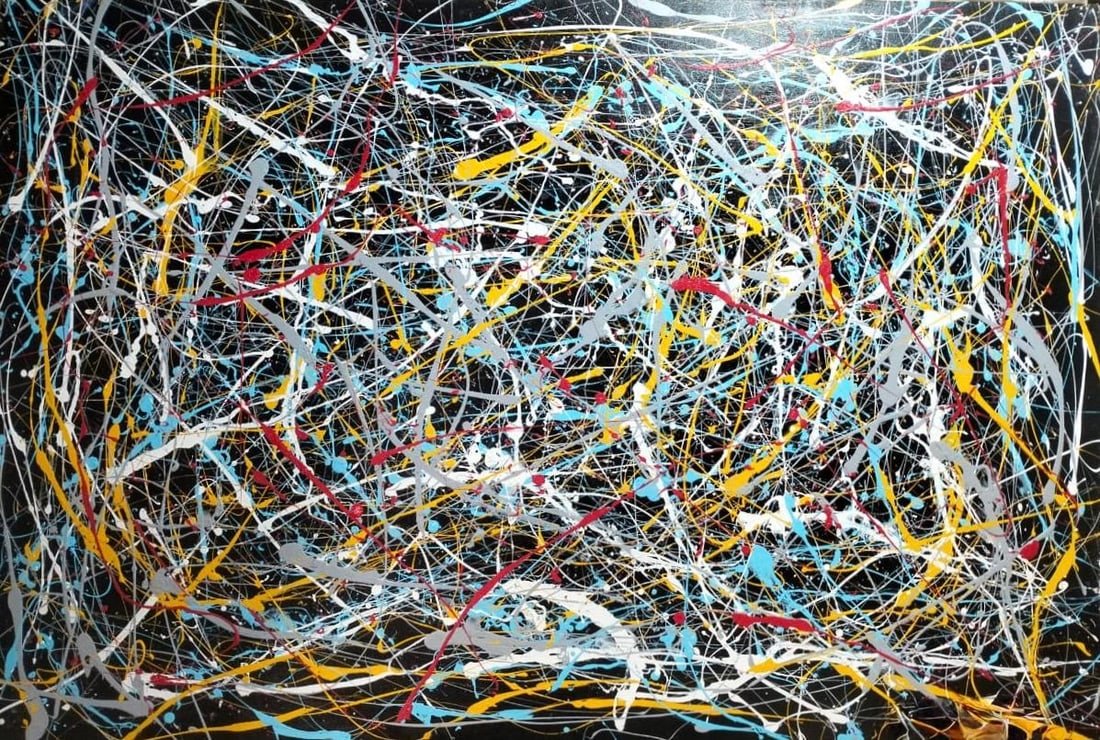 Jackson Pollock American Oil on Canvas Painting In The Style of. Rothko, Kline, & Pollock Era: Title:Composition VI. Technique:Oil and enamel on canvas. Measures:39 ½ × 59 inches (100 × 150 cm). Year:Circa 1950. Condition:Good overall condition. The paint surface remains stable, exhibi