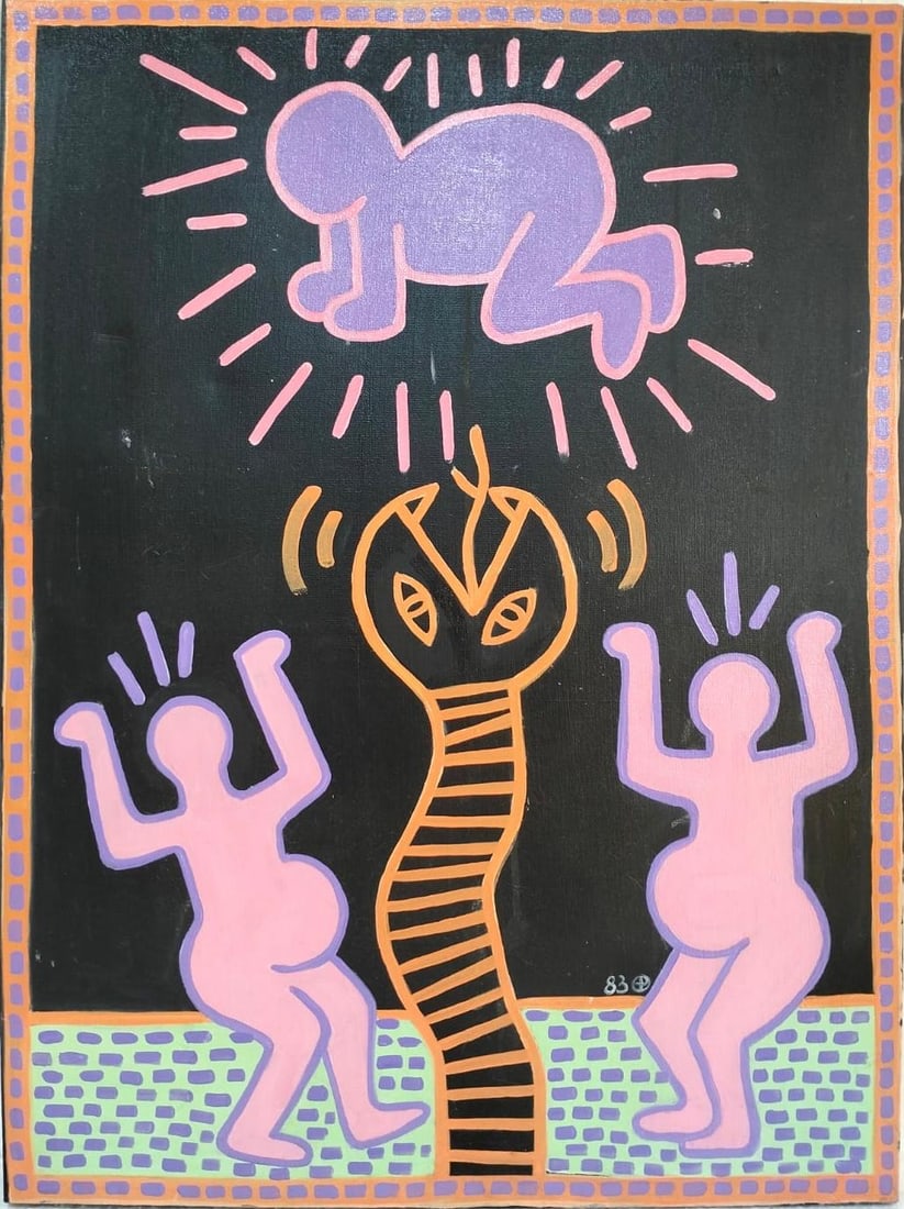 Keith Haring American 1958 - 1990 Acrylic/Masonite In The Style of. Warhol & Haring Pop Art Period. (1 of 7)