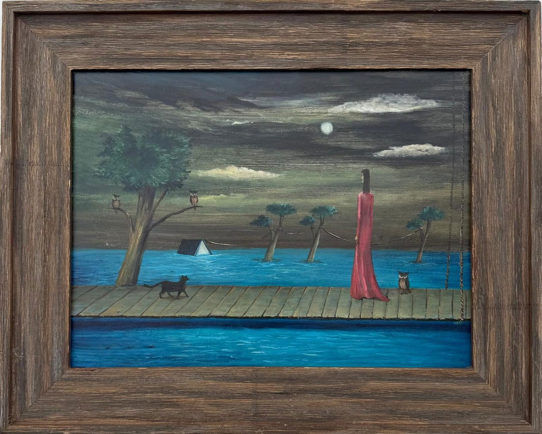 Gertrude Abercrombie American 1907-1977 Oil on Masonite Painting In the Style of. Surrealism Era (1 of 7)