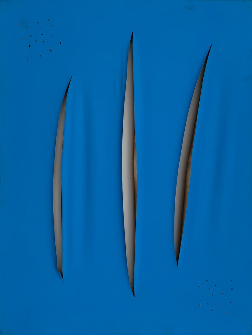 Lucio Fontana Argentine 1899-1968 Oil on Canvas Painting. In the Style Of. (1 of 5)