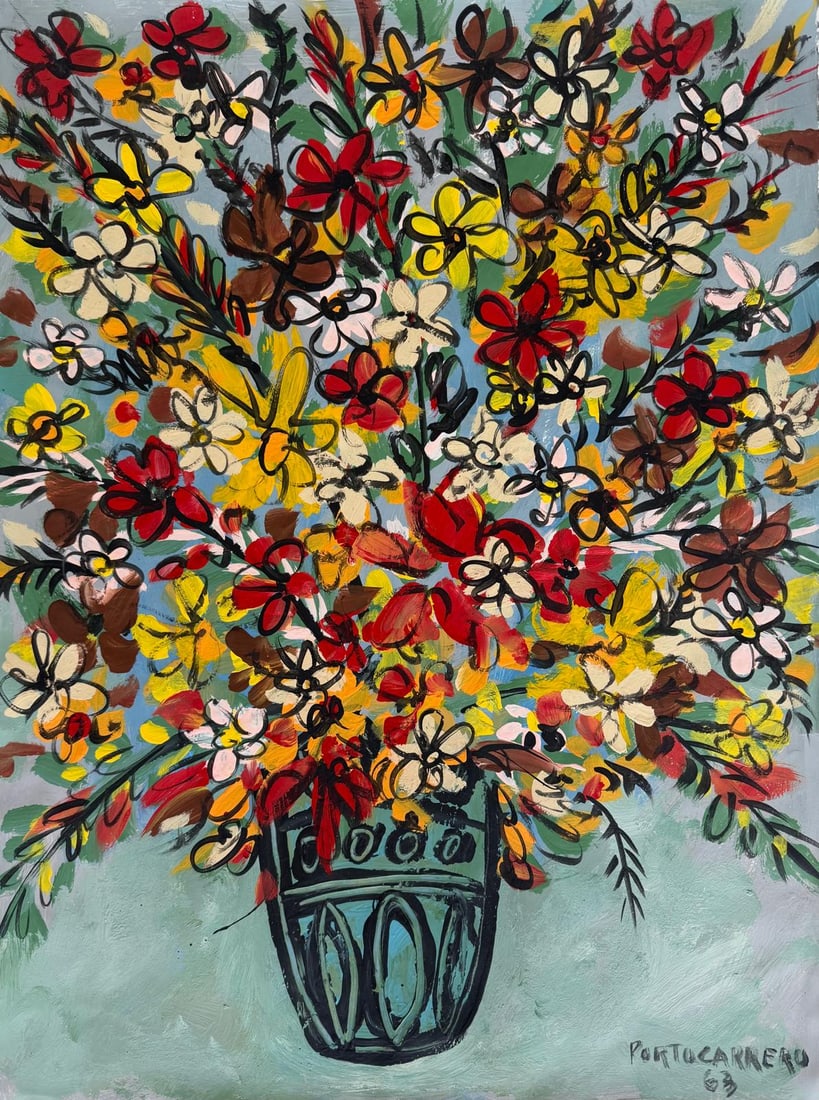 Rene Portocarrero 1912 – 1985 Cuban Oil On Canvas Painting In the Style of. Lam & Portocarrero Era (1 of 4)