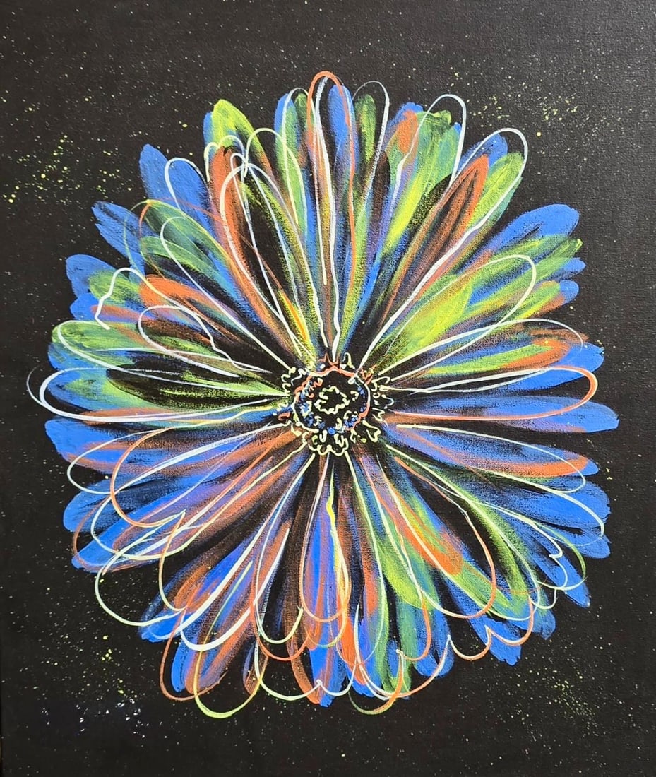 Andy Warhol 1928-1987 Acrylic on Canvas in the style of. Warhol & Haring Pop Art: Title: Untitled (Radiant Floral Composition) Technique: Acrylic on Canvas Measures: 20 × 17 inches (approximately 50.8 × 43.2 cm) Year: Circa 1975 Condition:Good — the paint surface appears stable