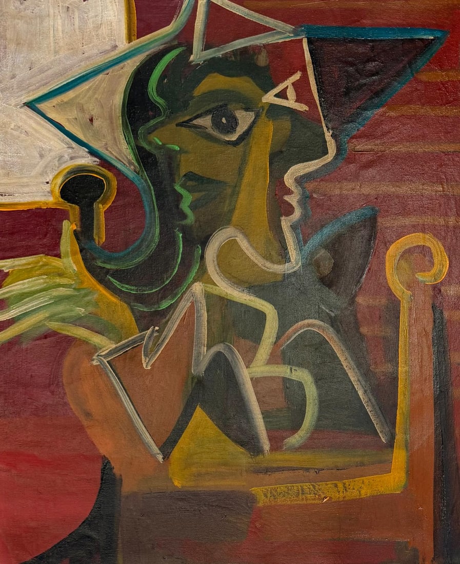 Pablo Picasso Spanish 1881-1973 Oil on Canvas Painting in the Style of Picasso. Magritte & Chagall (1 of 7)