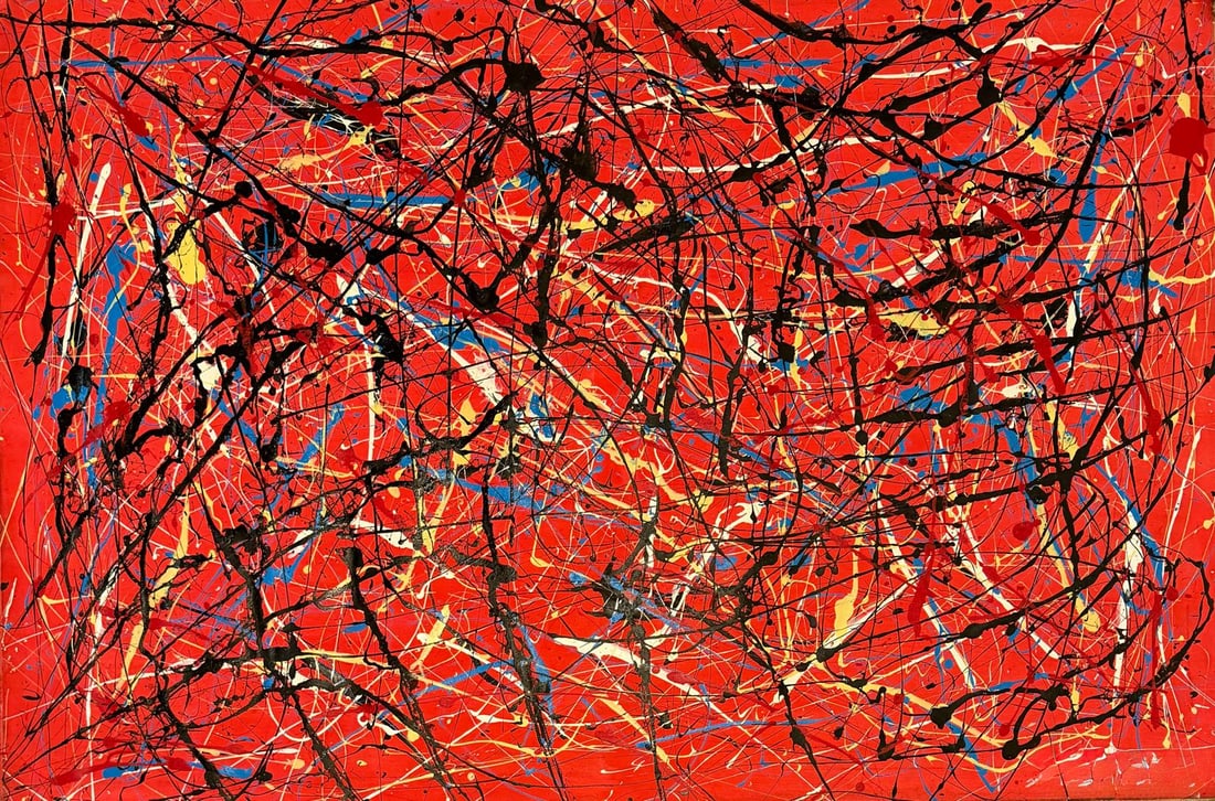 Jackson Pollock American Oil on Canvas Painting In The Style of. Rothko, Kline, & Pollock Era: Title:Number 49 Technique:Oil on canvas Measures:39.5 × 59 inches(100.3 × 149.9 cm) Year:1951 Condition:Good overall condition. The canvas presents a stable pictorial surface with well-preserved pig