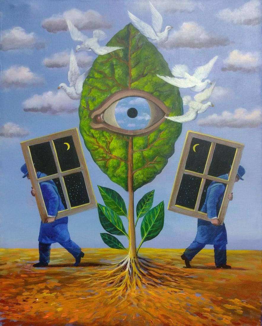 Rene Magritte Belgian 1898 - 1967 Oil on Canvas Painting in The Style of. Dali, Picasso Era (1 of 6)