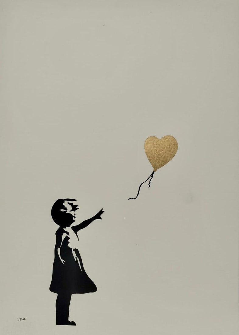 Banksy Limited Edition Print (AP66/600), “Girl With Balloon" In the Style of. Banksy & Basquiat: Title:Girl with Balloon Technique:Screenprint on paper Measures (image):390 × 260 mm(15.35 × 10.24 inches)Measures (sheet):695 × 495 mm(27.36 × 19.49 inches) Year:Circa 2004 Condition:Good overall