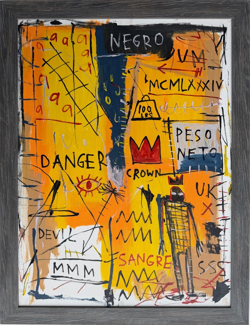 Jean Michel Basquiat 1960-1988 Mixed Media/Canvas In The Style of. Haring,Warhol,Basquiat Era. (1 of 6)