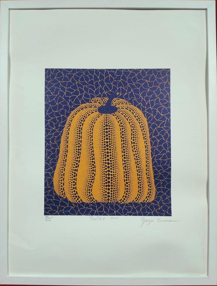Yayoi kusama (B.1929) Pumpkin Screenprint on Paper Japanese In the Style of. Pop Art Era: Title:Pumpkin Technique:Screenprint on paper Measures:19 × 25 inches(48 × 64 cm) Year:2000 Condition:The work is in very good overall condition. The paper is clean and well-preserved, with strong co