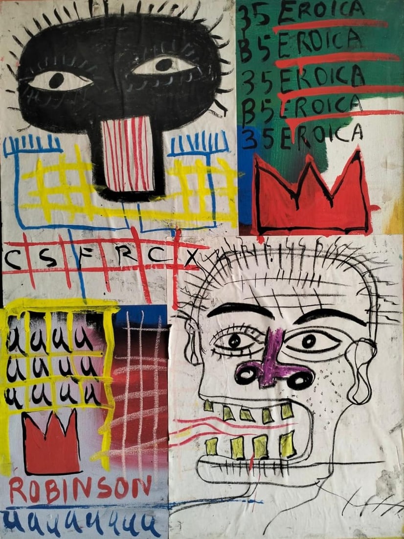 Jean Michel Basquiat 1960-1988 Mixed Media/Canvas In The Style of. Haring,Warhol,Basquiat Era. (1 of 5)