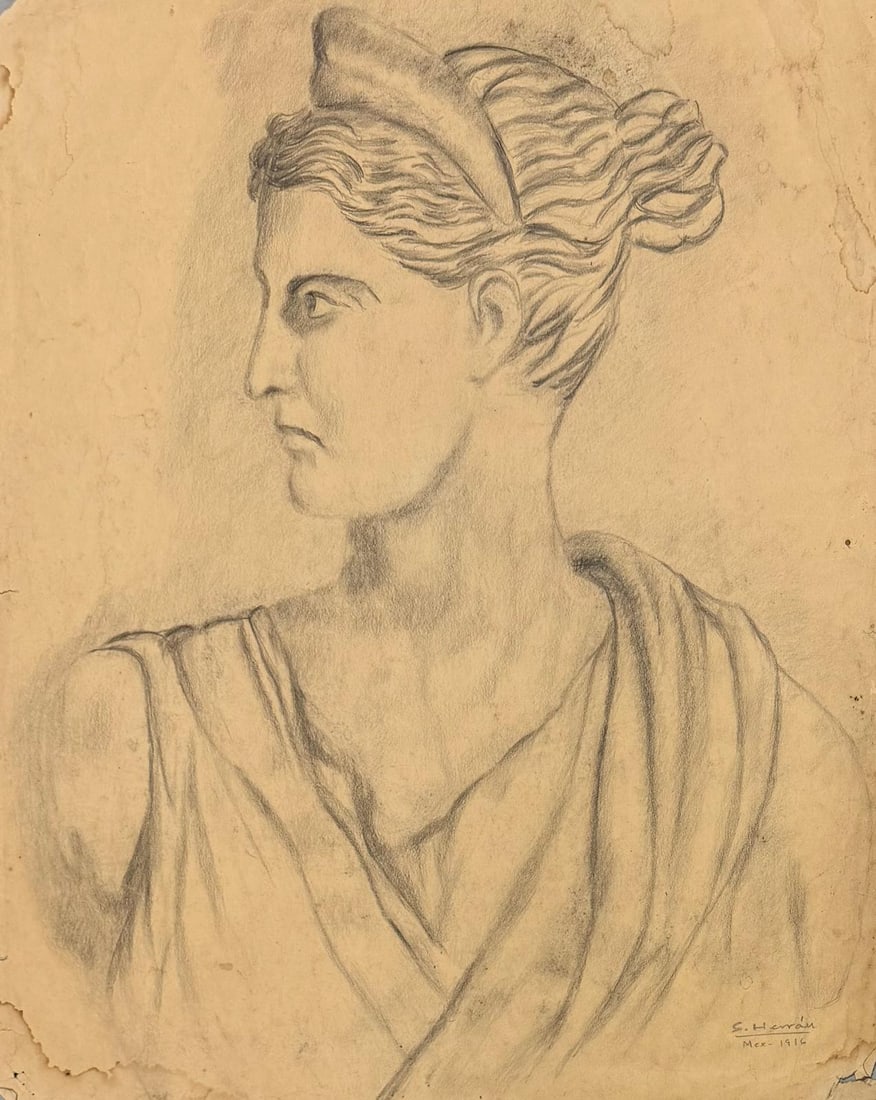 Saturnino Herran Mexican 1887-1918 Pencil on Paper. In the style of. Mexican Muralism Era. (1 of 4)