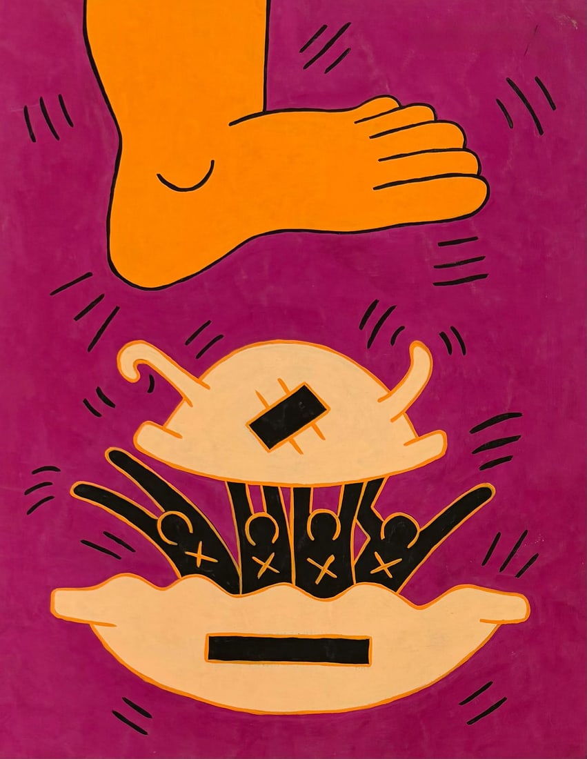 Keith Haring American 1958 - 1990 Gouache/Paper In The Style of. Warhol & Haring Pop Art Period. (1 of 5)
