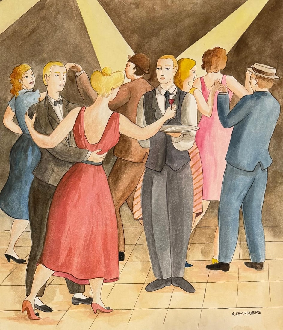 Miguel Covarrubias Mexican 1904-1957 Watercolor on Paper In the Style of. Harlem Renaissance (1 of 4)