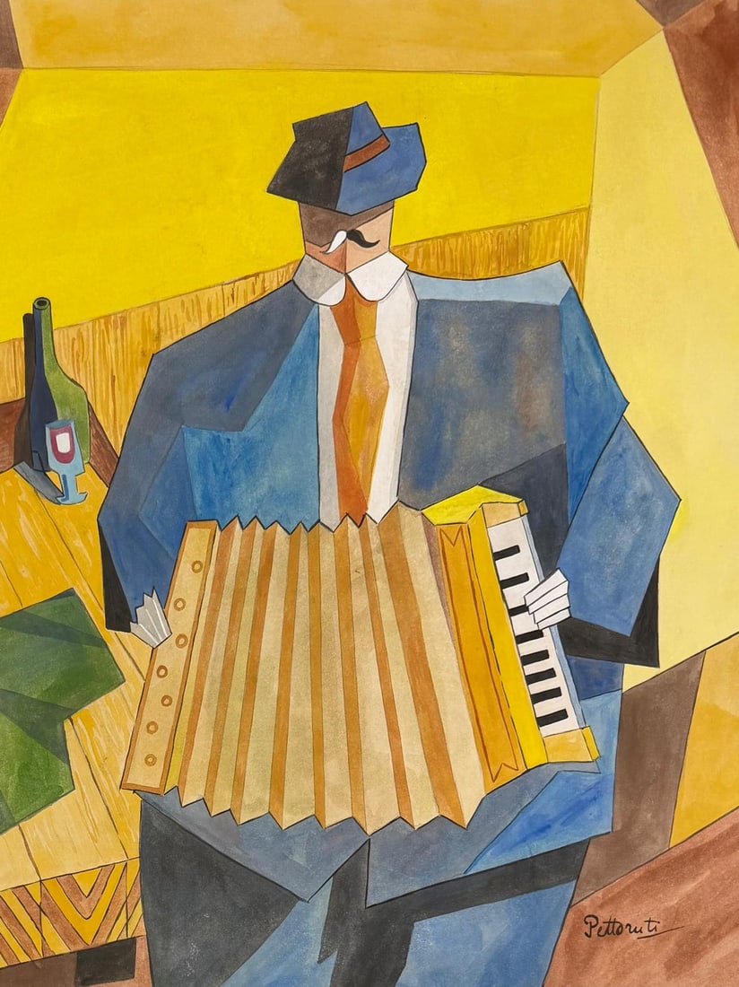 Emilio Pettoruti Argentine 1892-1971 Gouache on Paper In the Style of. Picasso/Pettoruti Era: Title: Untitled Technique: Gouache on paper Measures:16 × 12 inches(40.64 × 30.48 cm) Year:Circa 1925–1935 Condition:The work is in good overall condition. The gouache pigments remain vibrant, par