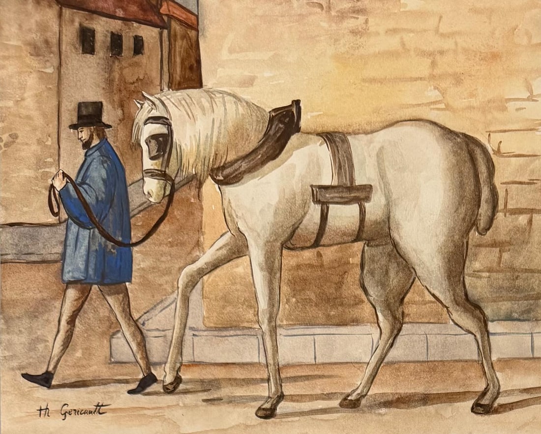 Theodore Gericault French 1791-1824 Watercolor on Paper in the Style of. Romanticism Era.: Title:Untitled Technique:Watercolor on paper Measures:8 × 10 inches(20.3 × 25.4 cm) Year:Circa 1815 Condition:The work is in good condition consistent with age. The paper exhibits gentle toning and