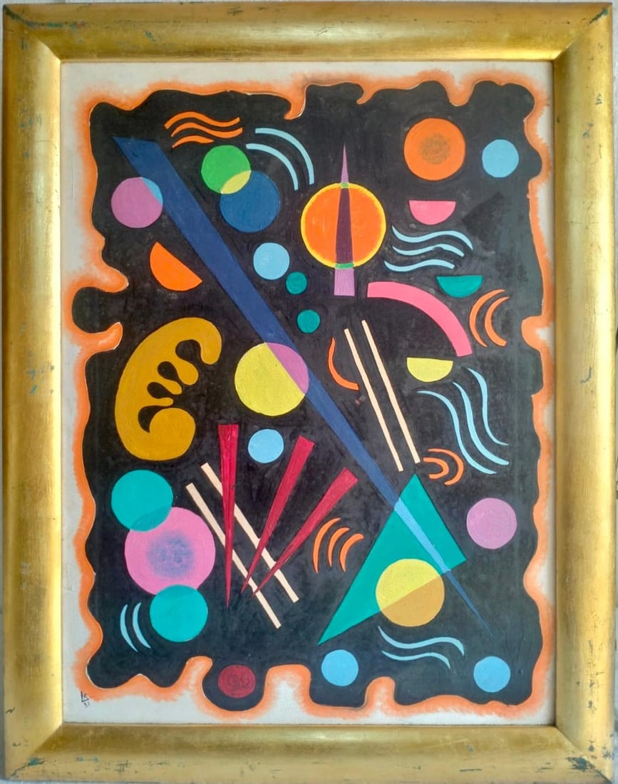 Wassily Kandinsky 1866 - 1944 Oil on Canvas Painting in the style of. Mondrian, Picasso Era: Title:Untitled Technique:Oil on canvas Measures:31 × 23 inches(78.7 × 58.4 cm) Year:Circa 1920–1935 Condition:Good overall condition. The canvas remains structurally sound, with stable paint layer