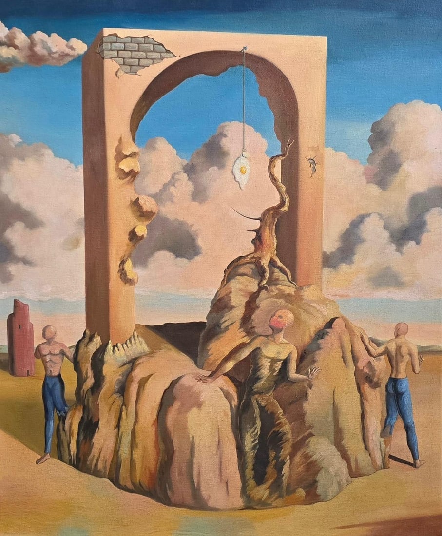 Salvador Dali Spanish 1904 - 1989 Oil on Canvas Painting in the style of. Picasso & Dali: Title:Untitled Technique:Oil on canvas Measures:24 × 20 inches(60.96 × 50.8 cm) Year:Circa 1940s–1950s Condition:Good overall condition. The canvas is structurally sound, with a stable pictorial s